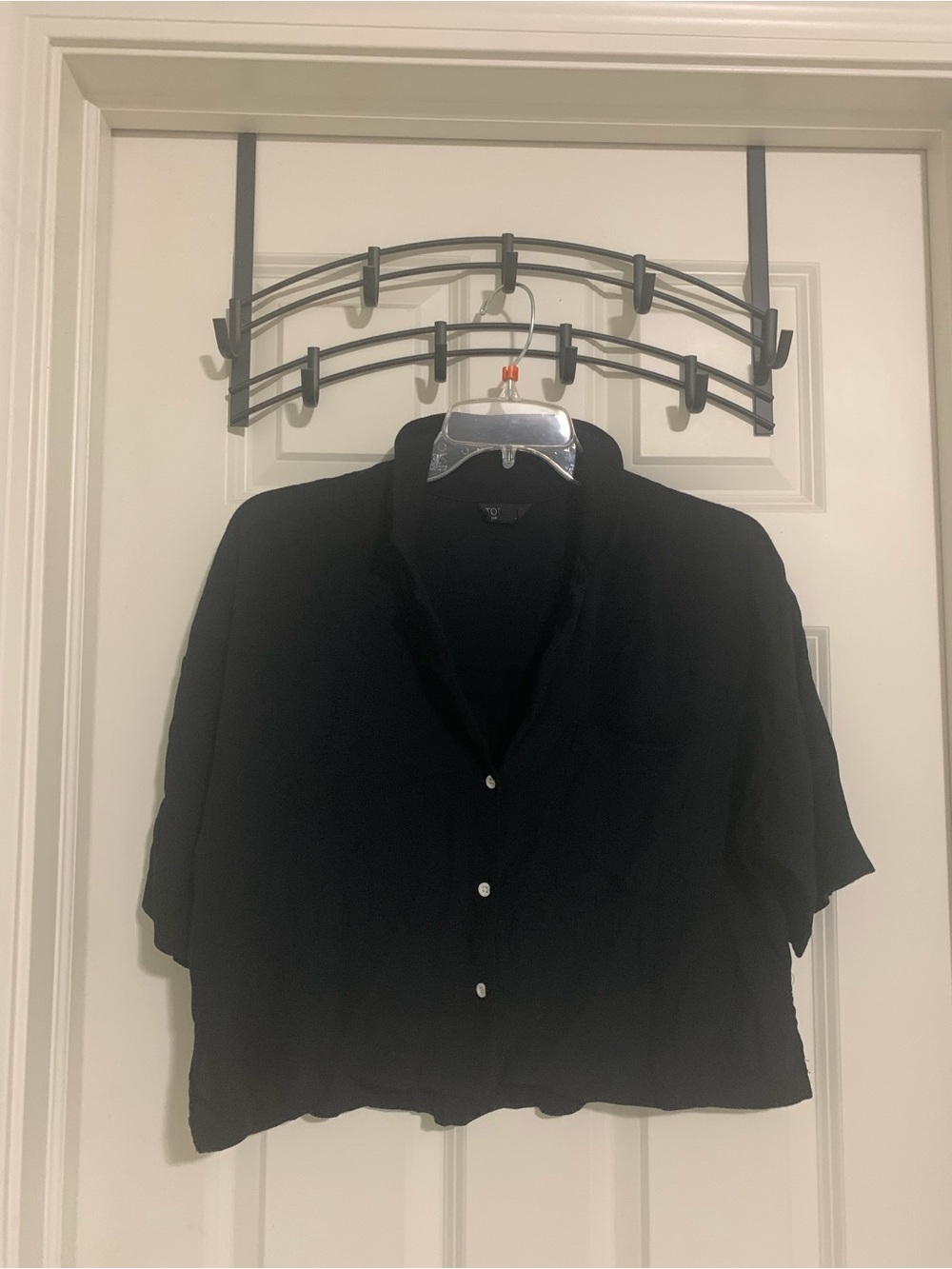 Top Shop Black Short-Sleeve Button-Front Crop Top